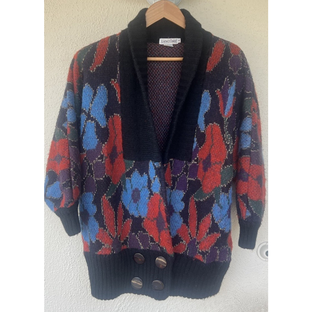 Vintage Lancome Mohair Floral Oversized Cardigan S Kaffe Fassett Grandma Retro